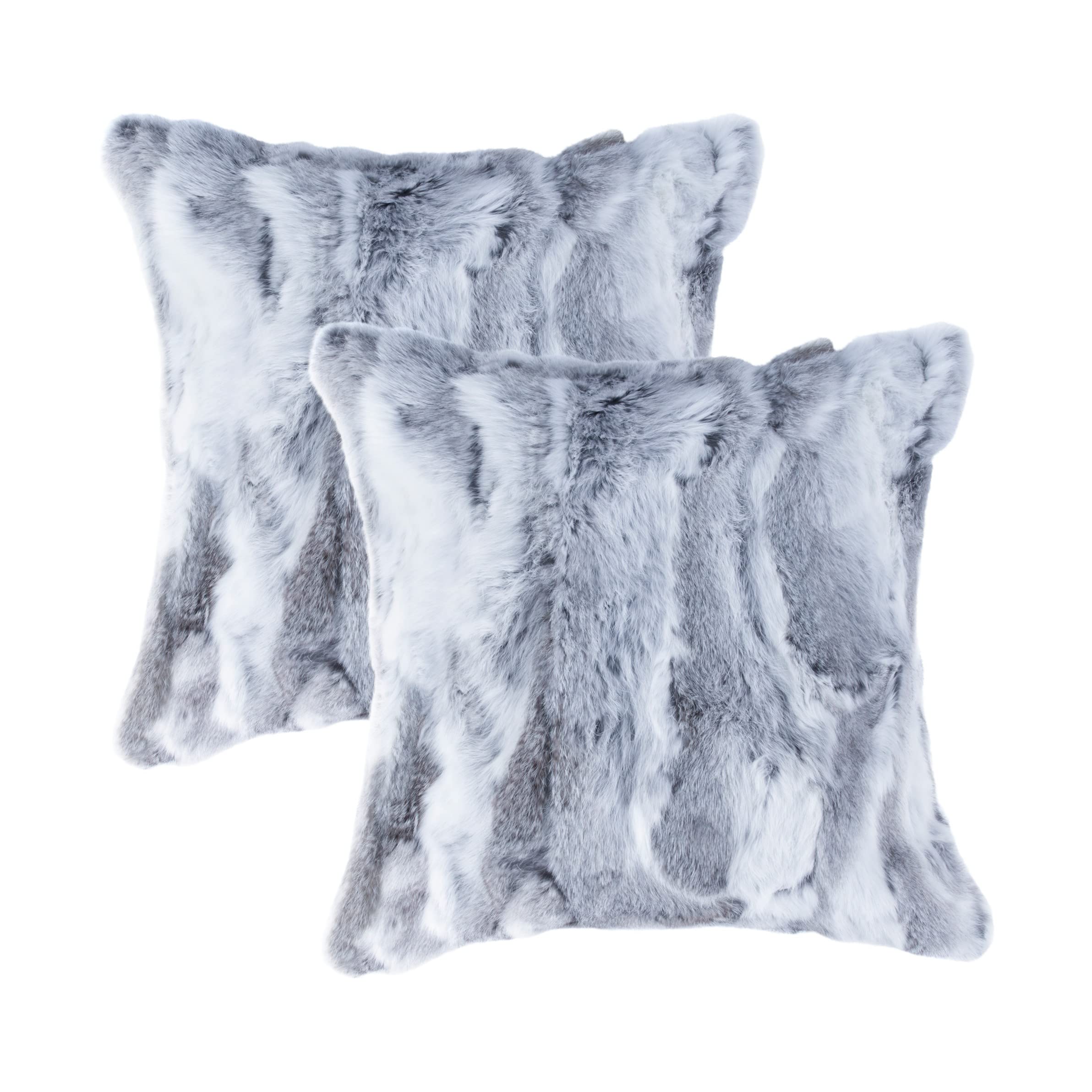 HomeRoots 100% Natural Rabbit Fur and Microsuede Set of Two 18' Grey Rabbit Natural Fur Throw Pillows