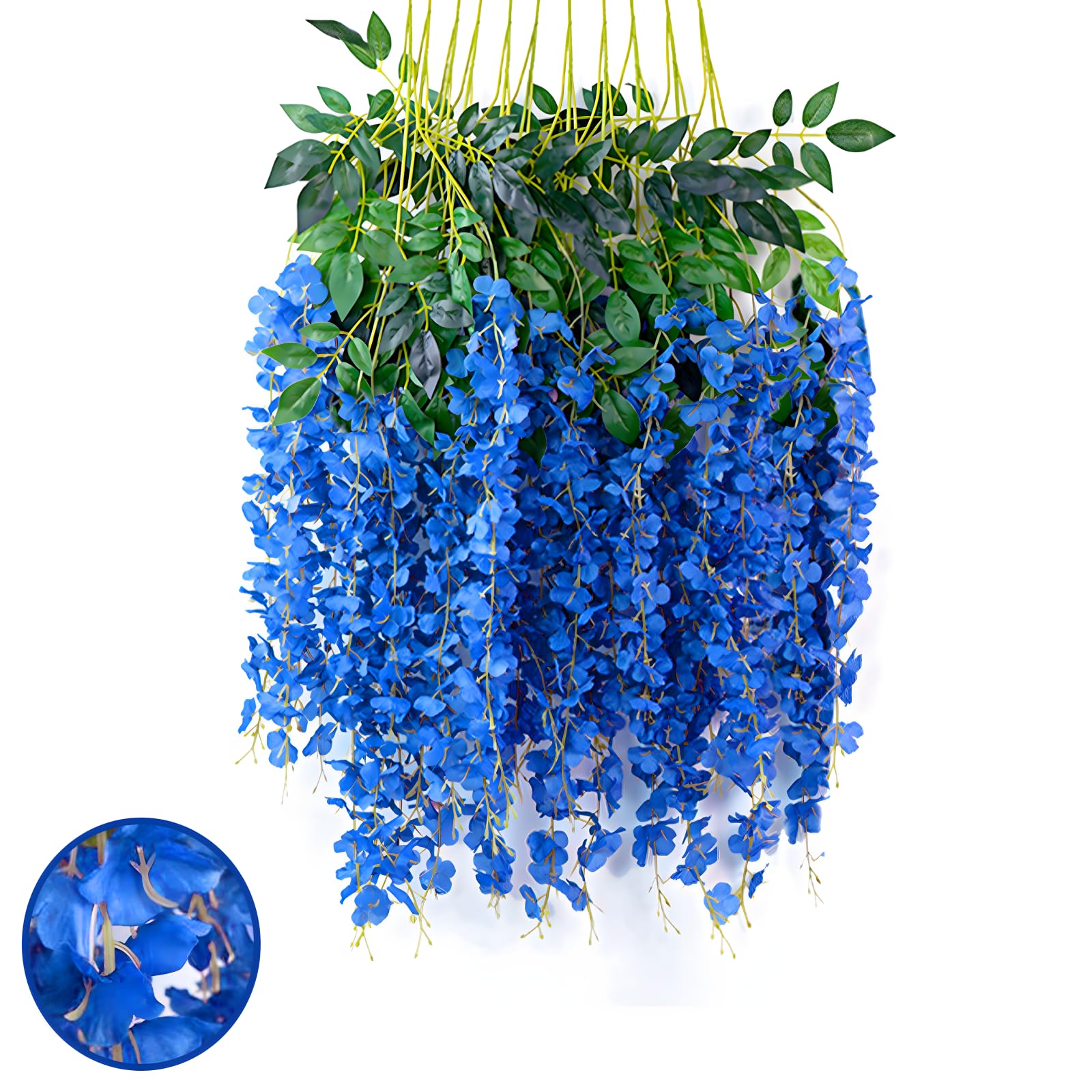 12 Pack Royal Blue Wisteria Hanging Flowers Garland, 3.77 Feet Royal Blue Artificial Wisteria Flower Vines, Fake Royal Blue Wist