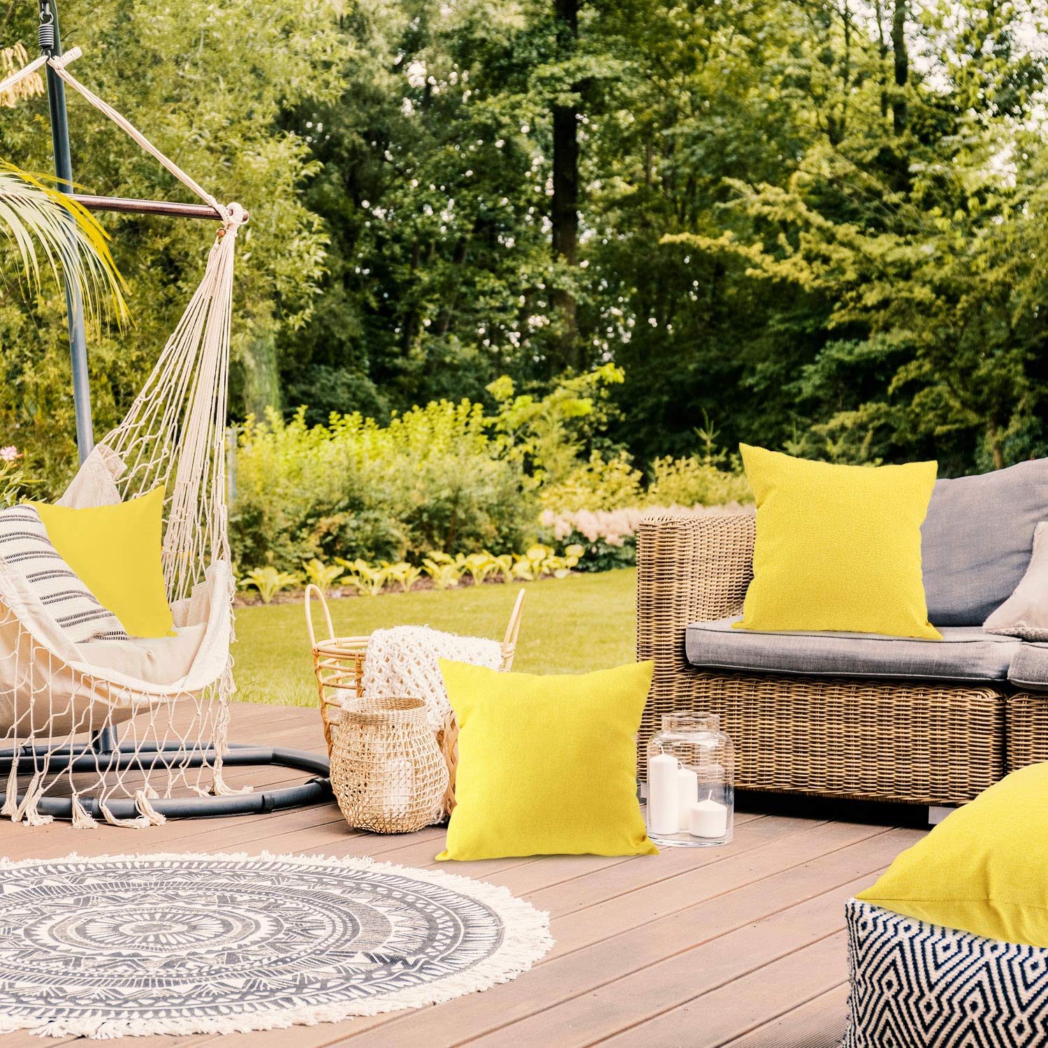 Boao 4 Pack Decorative Outdoor Waterproof Throw Pillow Covers, Square Patio Balcony Garden Waterproof Cushion Case, Pu Coating Pillow Shell For Couch,Bed, Patio, Sofa,Tent,18 X 18 Inch(Bright Yellow)