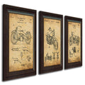 Harley Davidson Patent Prints - Framed Behind Glass 14x17 (Three Bikes - 3pc Set)