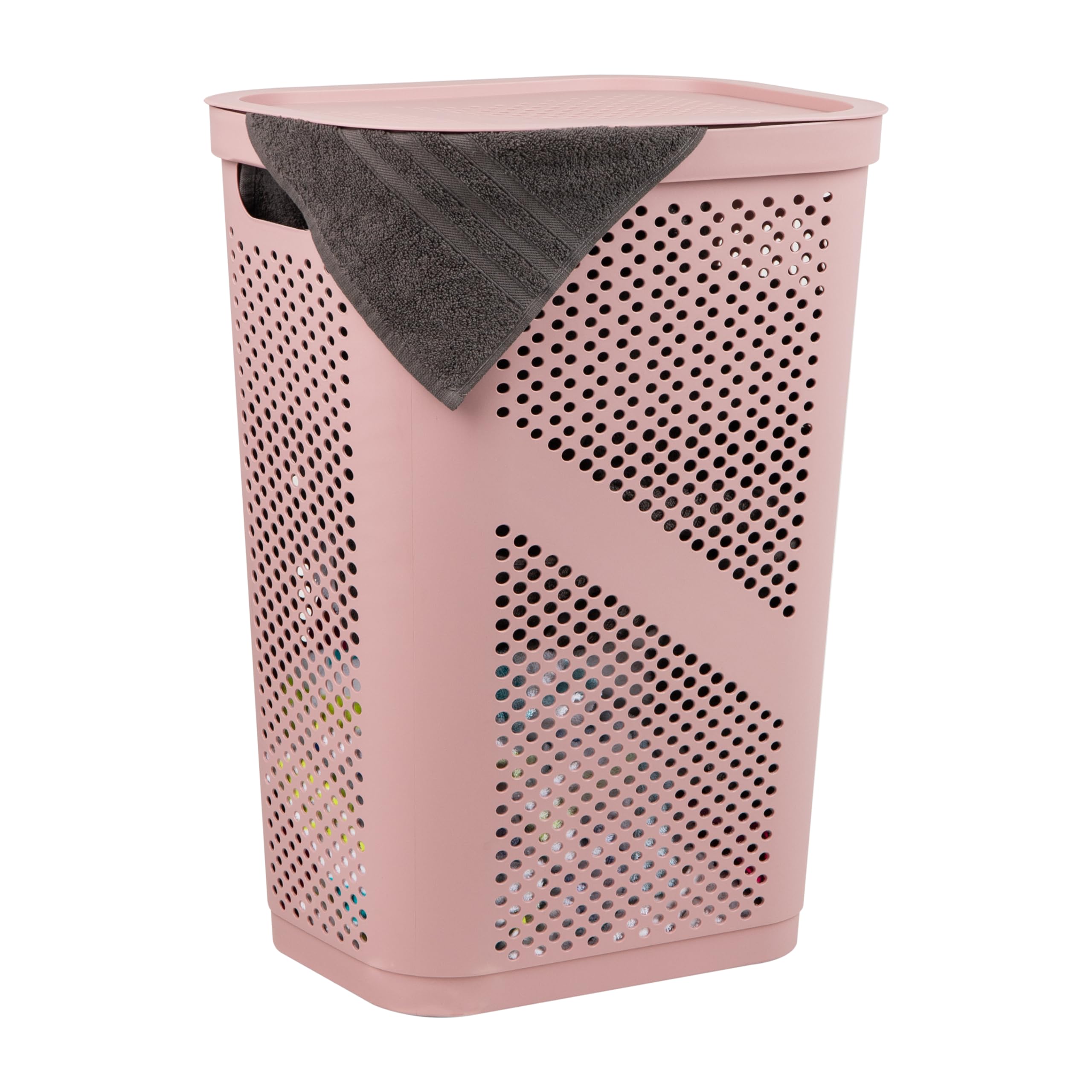 Mind Reader 60L Slim Laundry Hamper, Clothes Basket, Lid, Ventilated, Plastic, 17.25L x 13.75W x 23.5H, Pink