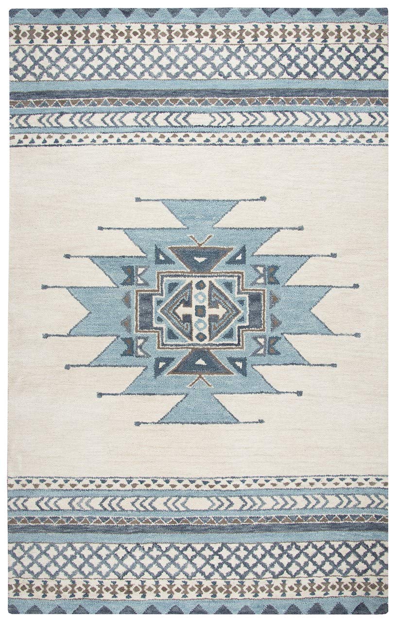 Ryder 8' Round Southwest/Tribal Blue/Ivory Hand-Tufted Area Rug