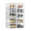 10 Pack Shoe Storage Boxes, Clear Plastic Stackable Shoe Organizer Bins, Drawer Type Front Opening Sneaker Shoe Holder Container