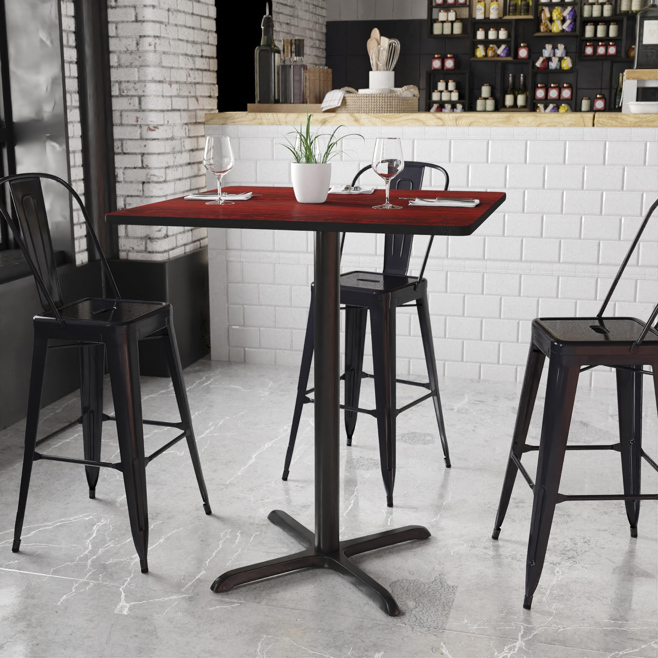 Flash Furniture 36'' Square Mahogany Laminate Table Top With 30'' X 30'' Bar Height Table Base