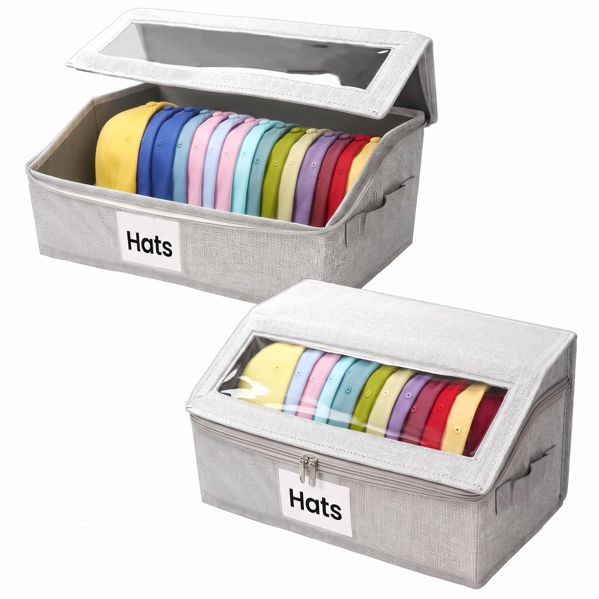 Hat Organizer for Baseball Caps, 2 Pack Clear Storage Box Holds 28 Caps