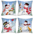 Bonhause Winter Snowman Throw Pillow Covers 18X18 Inch Snowy Pine Tree Winter Holiday Decorative Pillows For Couch Sofa Bed Home