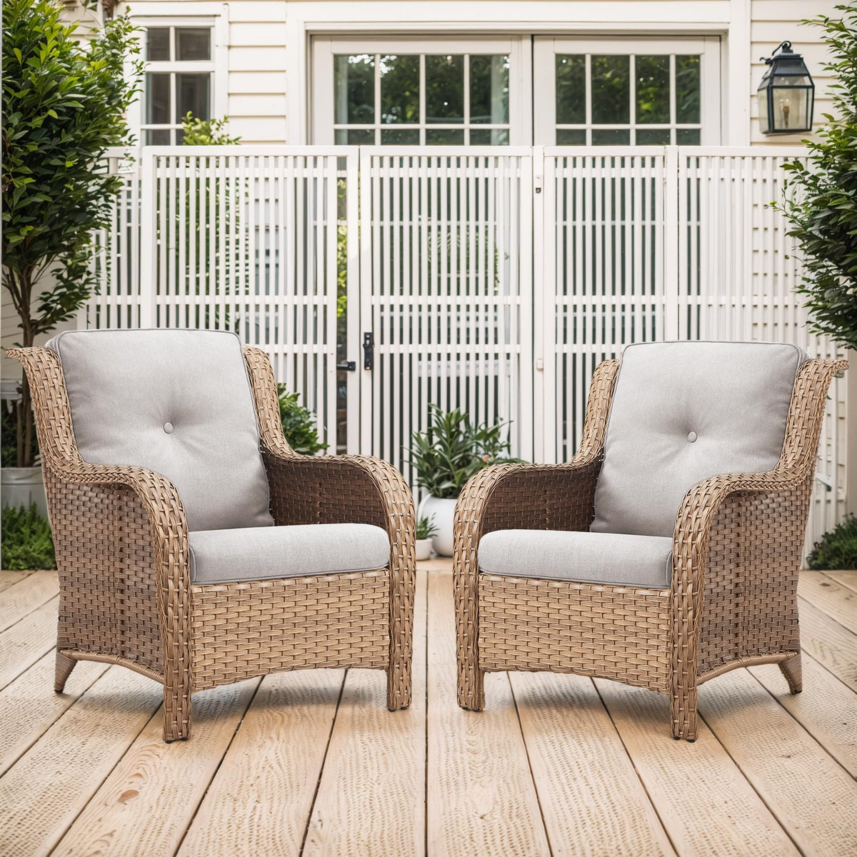 Belord Patio Chairs Set Of 2-300 Lbs Weight Capacity Outdoor Wicker Chairs With High Backrest Removable Cushion, All Weather Out