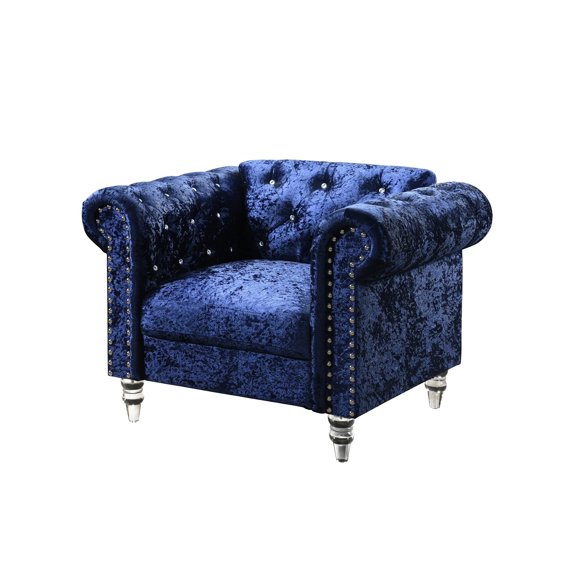 Global Furniture USA Dark Blue Velvet Tufted KD Chair