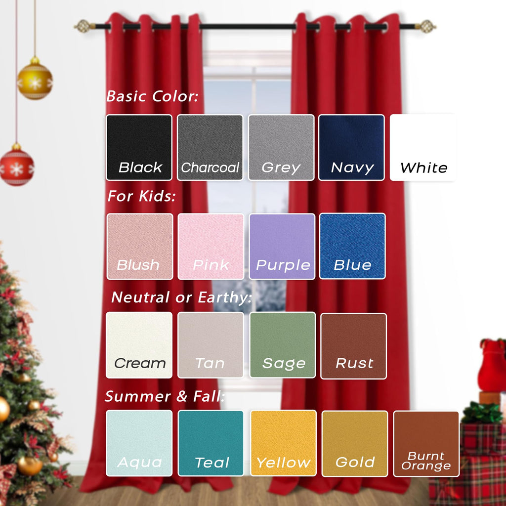 Mrs.Naturall Red Curtains For Bedroom 84 Inch Length 2 Panels Set Blackout Grommet Window Black Out Luxury Curtains For Living R