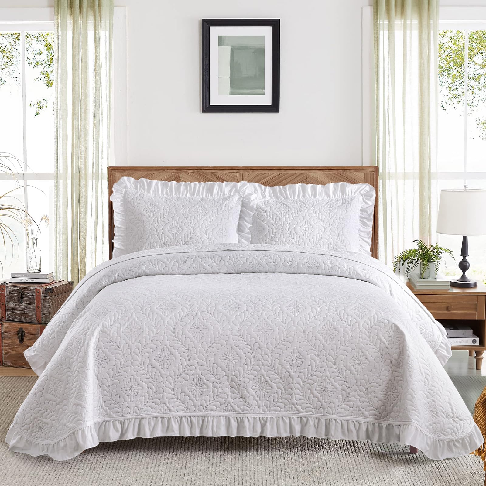 Djy White King Size Quilt Bedding Sets, Lightweight Soft Bedspread King Set 3 Pieces, Quilted Blanket Comforter Bed Cover For Al