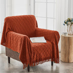 Inhand Knitted Throw Blankets For Couch And Bed, Soft Cozy Knit Blanket With Tassel, Orange Rust Lightweight Decorative Blankets