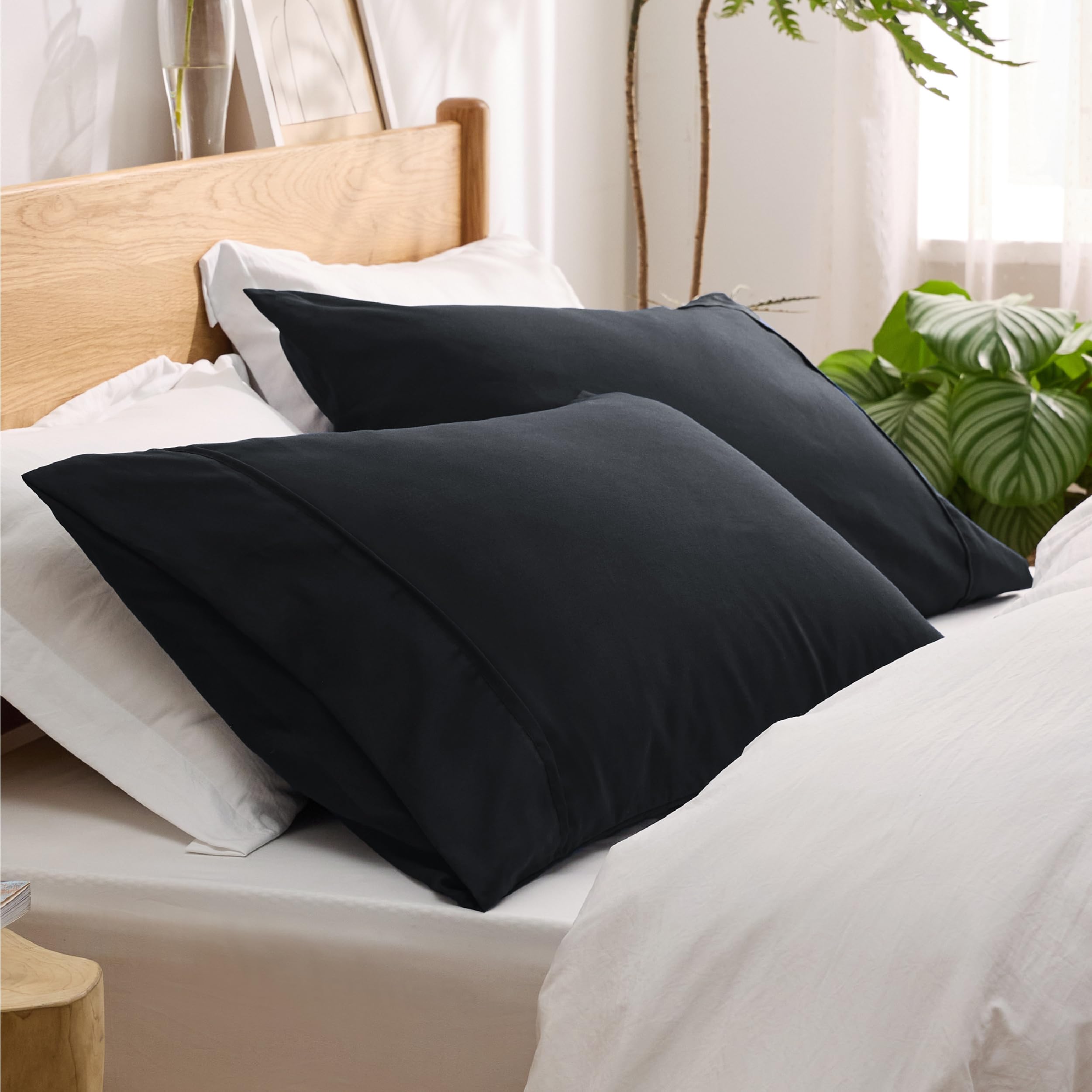 Bedsure King Size Pillow Cases Set Of 2 - Black Polyester Microfiber Pillowcases 2 Pack, Super Soft Pillow Case Cover With Envelop Closure, 20X36 Inches