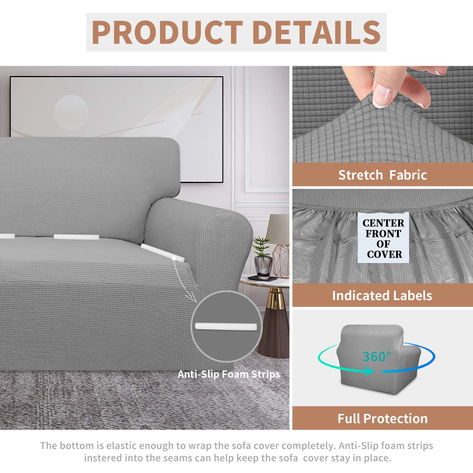 Easy-Going 100% Waterproof Chair Couch Cover, Dual Waterproof Sofa Cover, Stretch Jacquard Sofa Slipcover, Leakproof Furniture Protector For Kids, Pets, Dog And Cat (Chair, Light Gray)