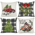 Artmag Christmas Pillow Covers 16X16 Set Of 4, Decorative Farmhouse Welcome Winter Merry Bright Buffalo Plaid Truck Merry Christ