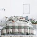 Susybao Buffalo Plaid Duvet Cover Queen 100% Washed Cotton Green Checkered Duvet Cover 3 Pcs Set 1 Neutral Sage Check Duvet Cove
