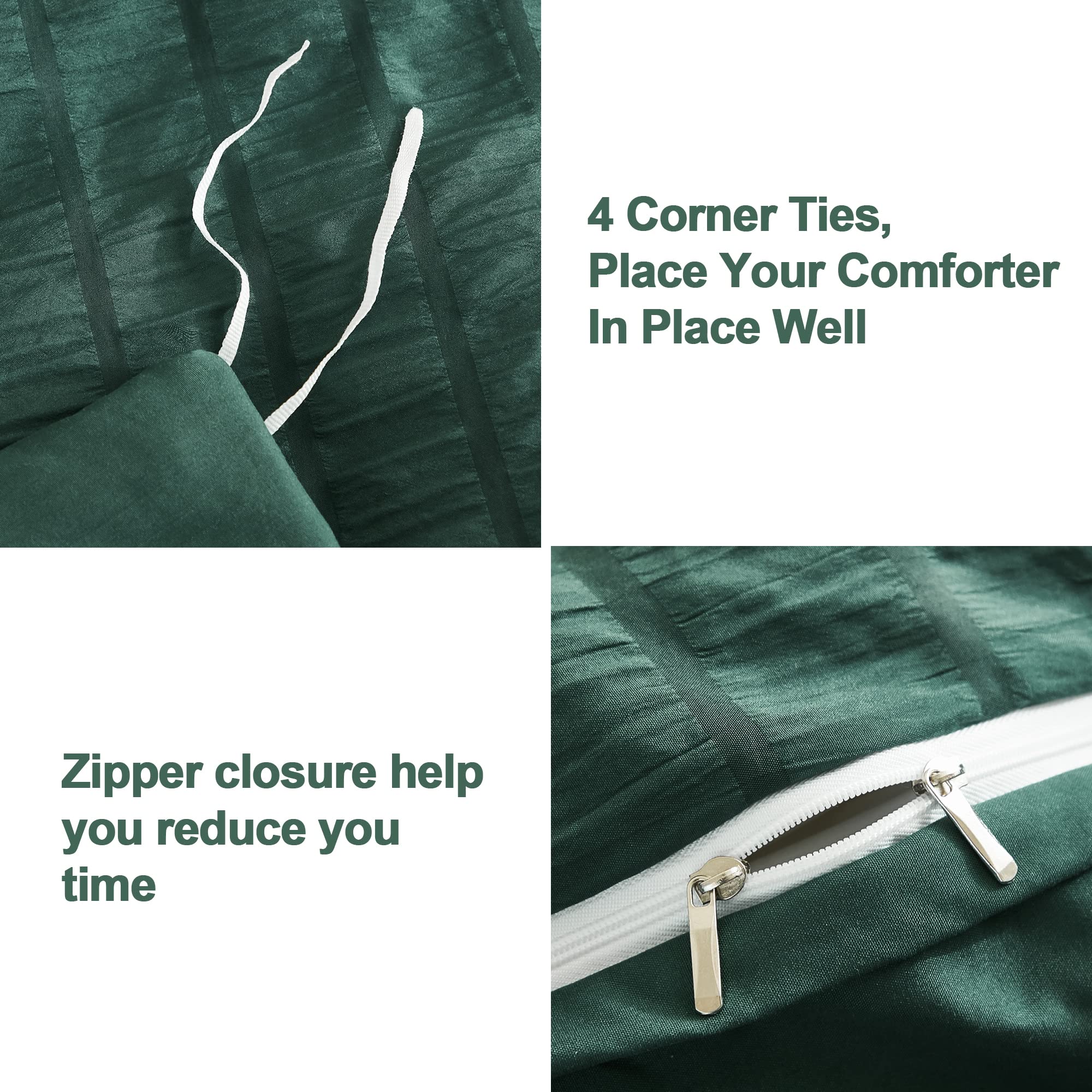 Avelom Dark Green Seersucker Duvet Cover Set Full Size (80 X 90 Inches), 3 Pieces (1 Duvet Cover + 2 Pillow Cases), Ultra Soft Washed Microfiber, Textured Duvet Cover With Zipper Closure, Corner Ties