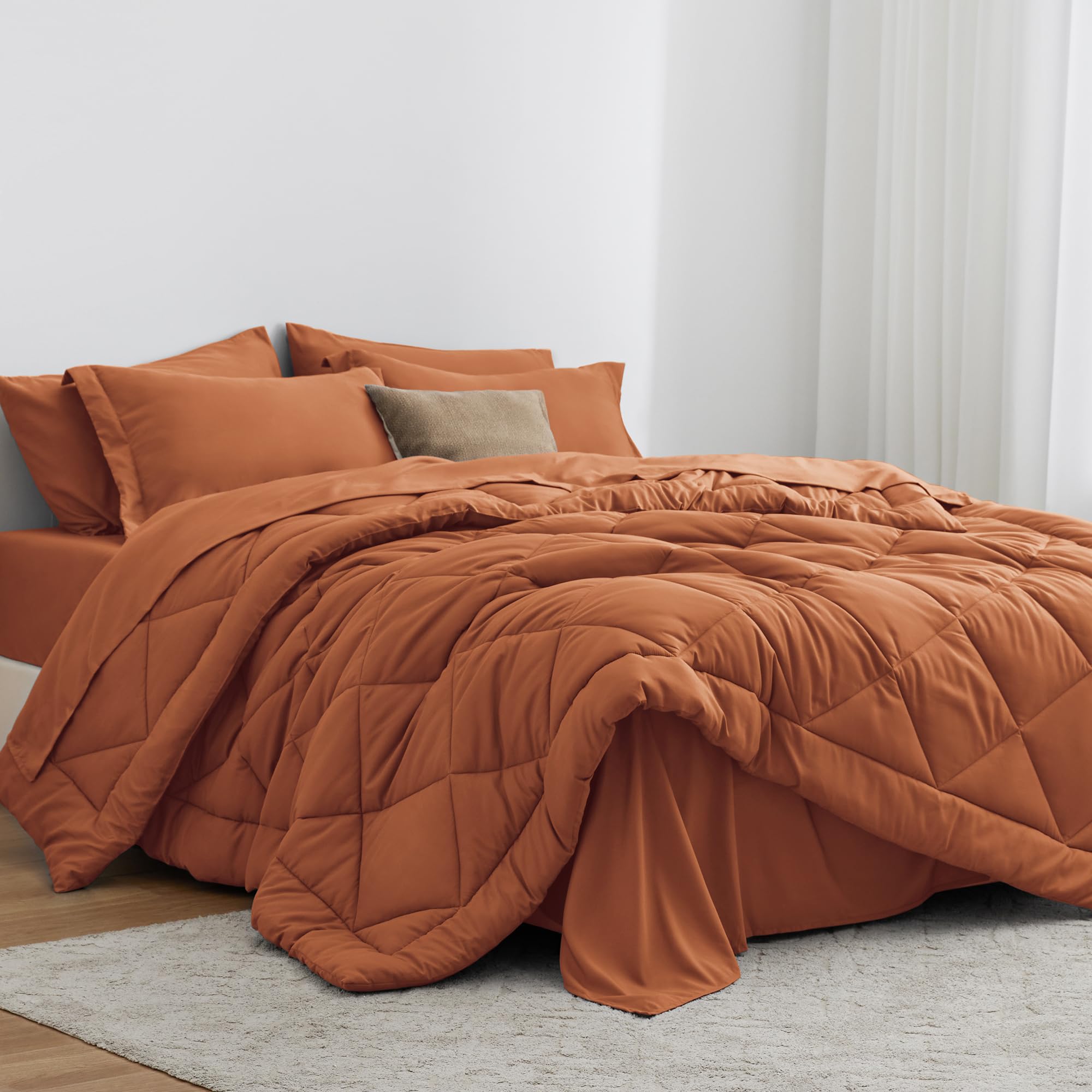 Love 'S Cabin Queen Comforter Set Terracotta, 7 Pieces Queen Bed In A Bag, All Season Queen Bedding Sets With 1 Comforter, 1 Fla