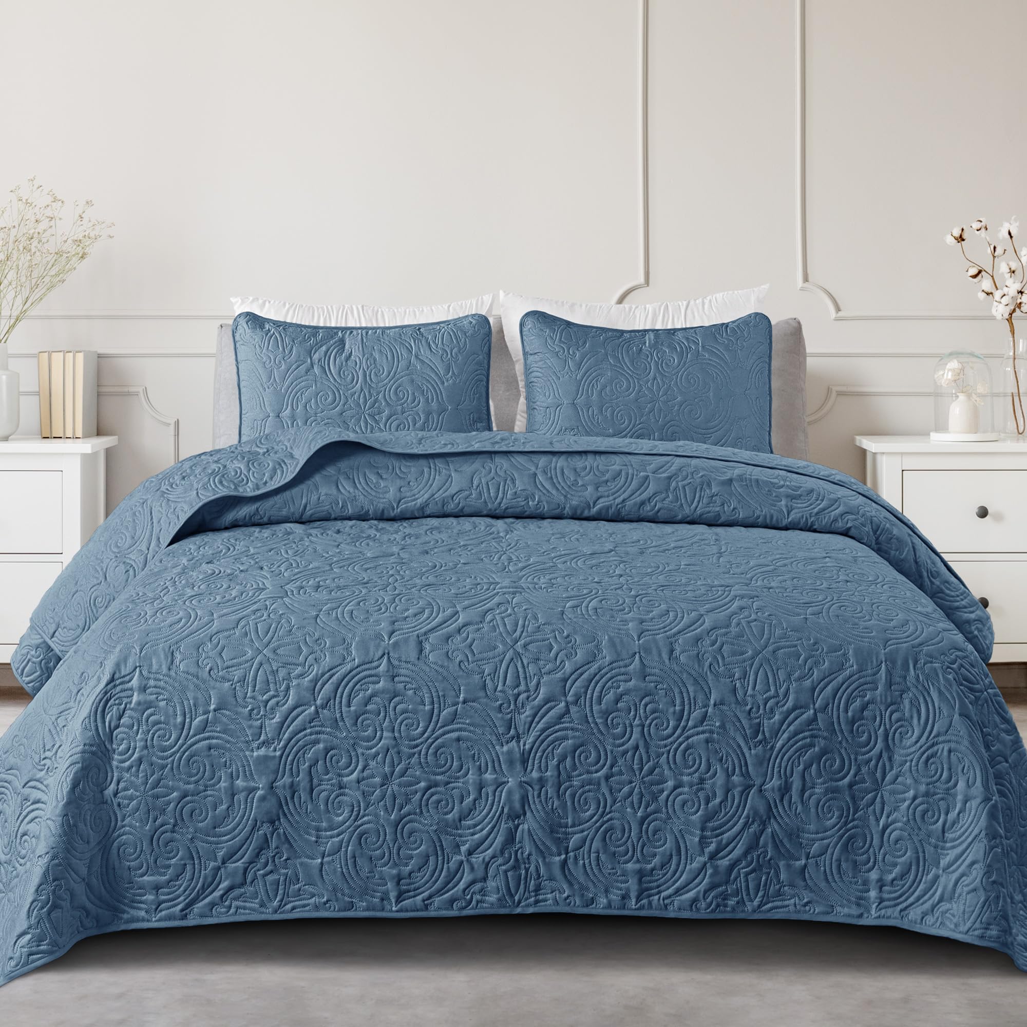 Exclusivo Mezcla Quilt Set King Size, Lightweight Vintage Quilts With 2 Pillow Shams, Soft King Bedspreads Coverlets Bedding Set