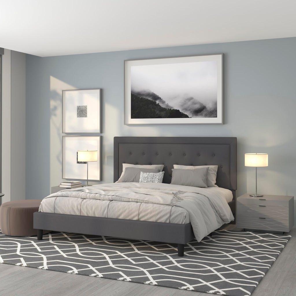 Flash Furniture Roxbury King Size Tufted Upholstered Platform Bed In Dark Gray Fabric