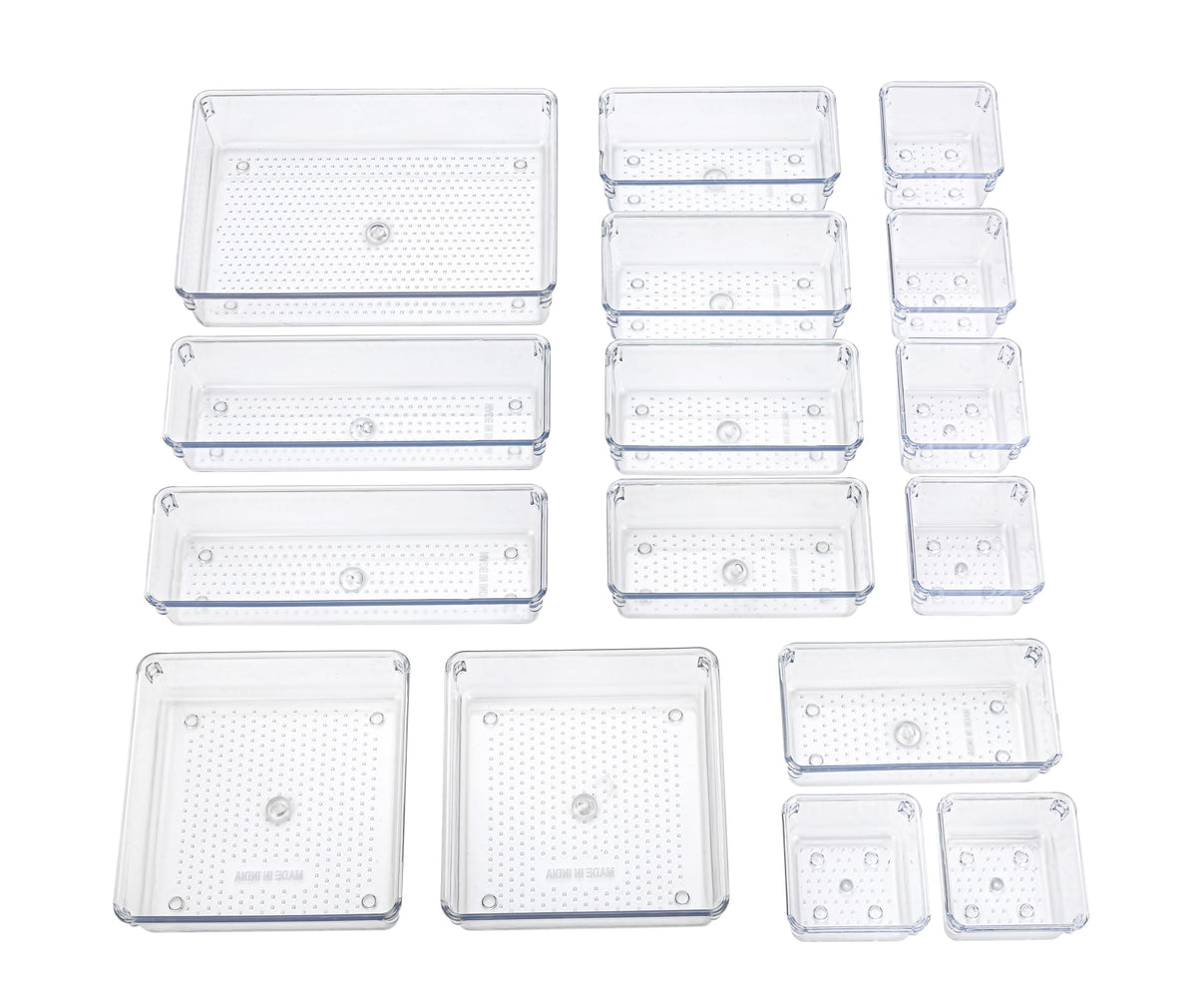 SHRUTI Set of 16 Drawer Organizers | Unbreakable Polypropylene Storage Boxes for Dressing Table, Kitchen, Office & Bedroom | Mul