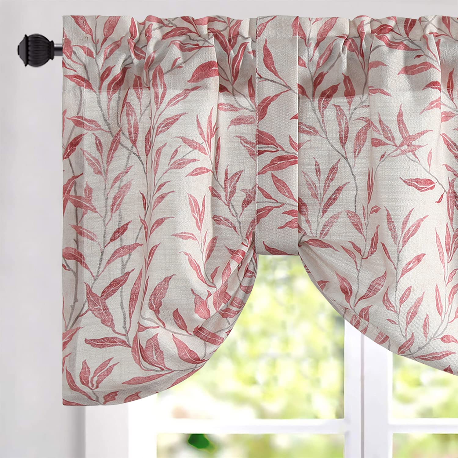 VOGOL Tie Up Valances for Windows of Kitchen, Lovely Leaf Print Tie-up Adjustable Valance for Small Windows, Rod Pocket, 52x18, 