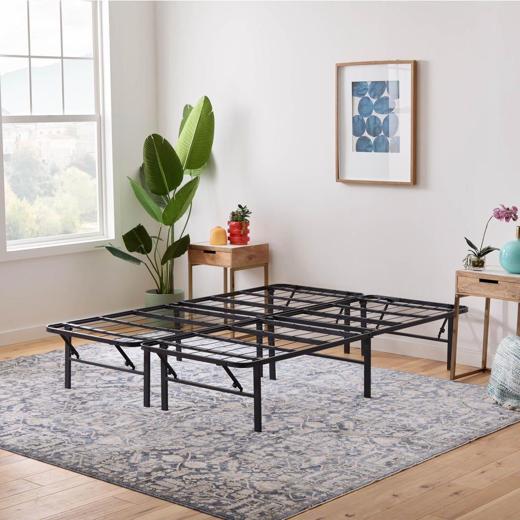 Linenspa Folding Metal Platform Bed Frame - No Box Spring Needed - Underbed Storage - Simple Tool Free Assembly - Mattress Foundation - 14' High - Traditional Design - Sturdy Steel - Full Size