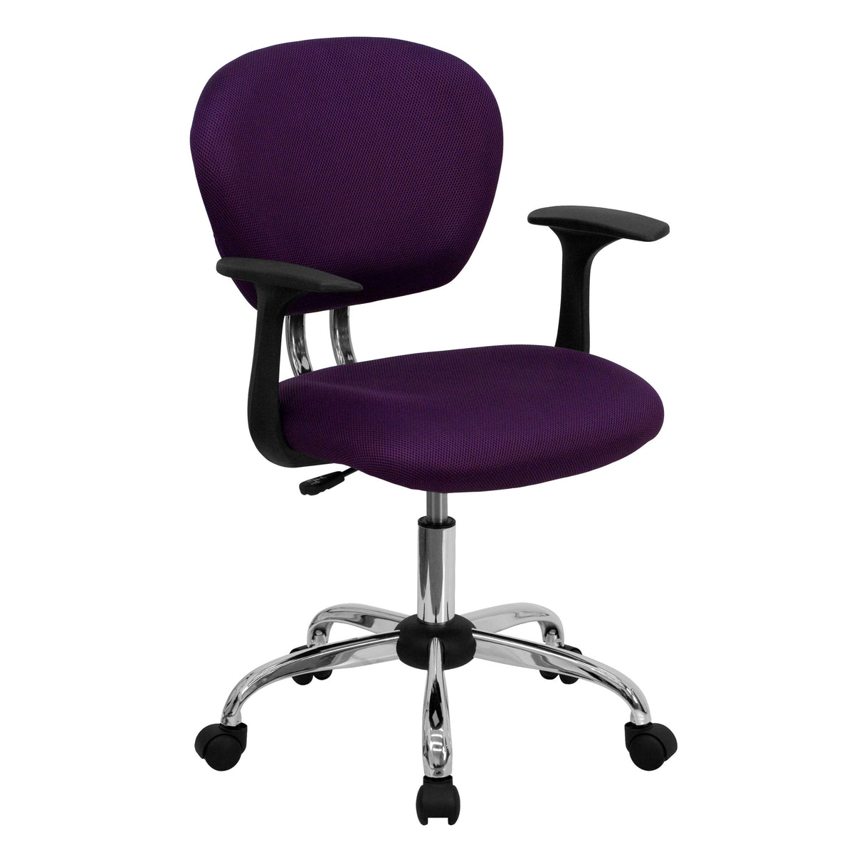 Flash Furniture Beverly Mid-Back Purple Mesh Padded Swivel Task Office Chair with Chrome Base and Arms