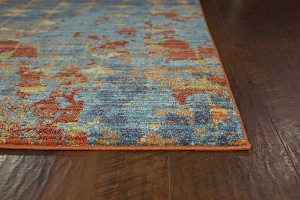 HomeRoots Polypropylene 3'x5' Blue Coral Machine Woven Abstract Triangular Strings Indoor Area Rug
