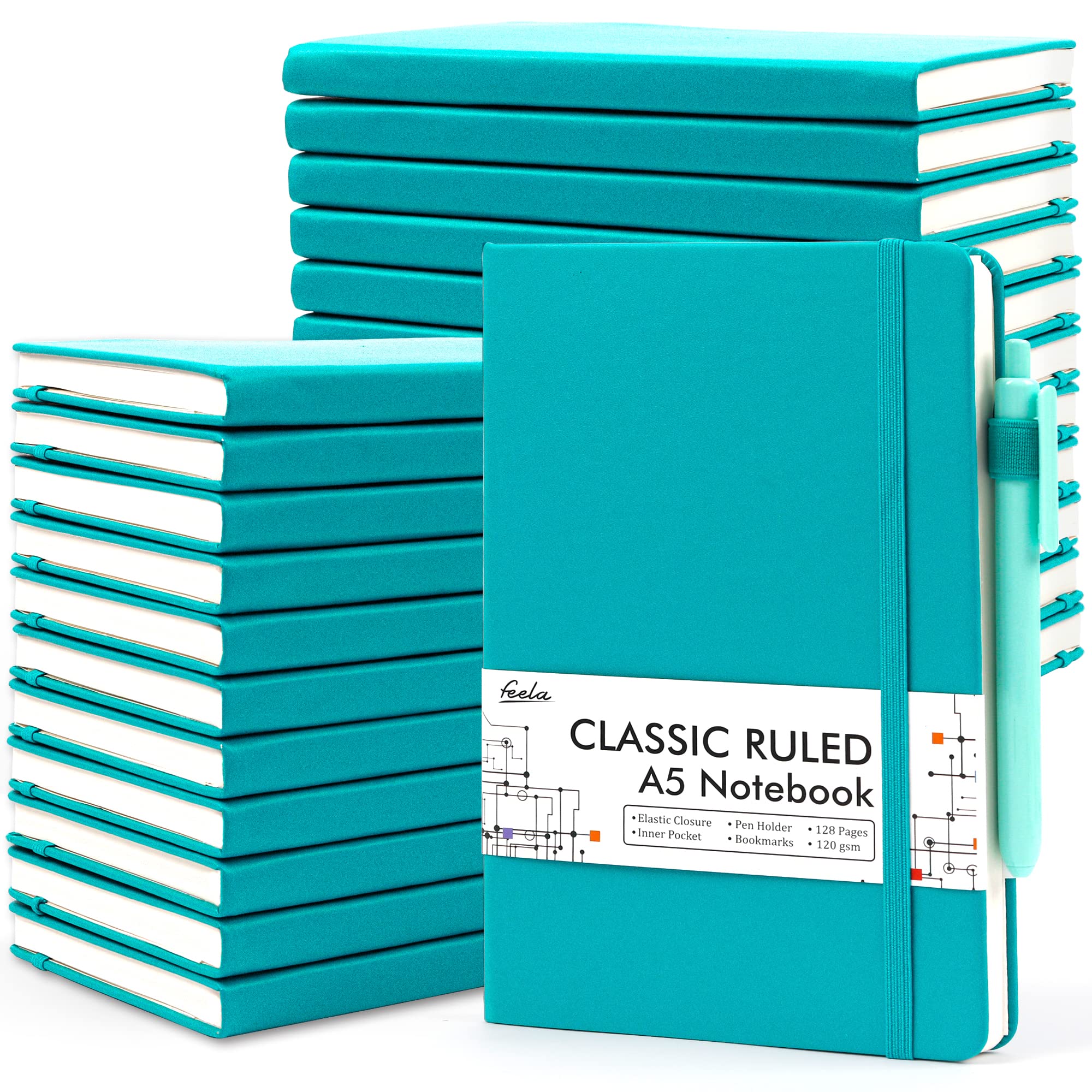 24 Pack Journal Notebook For Work, Feela Business Notebook Bulk Hardcover Lined Writing Journal With Pen Holder For Men Women No