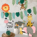 Pinfliers Jungle Theme Birthday Decoration Kit, Paper Leaf Bunting Flags For DCor/Banner, Cake Topper, Hanging Swirls, Animal Bi