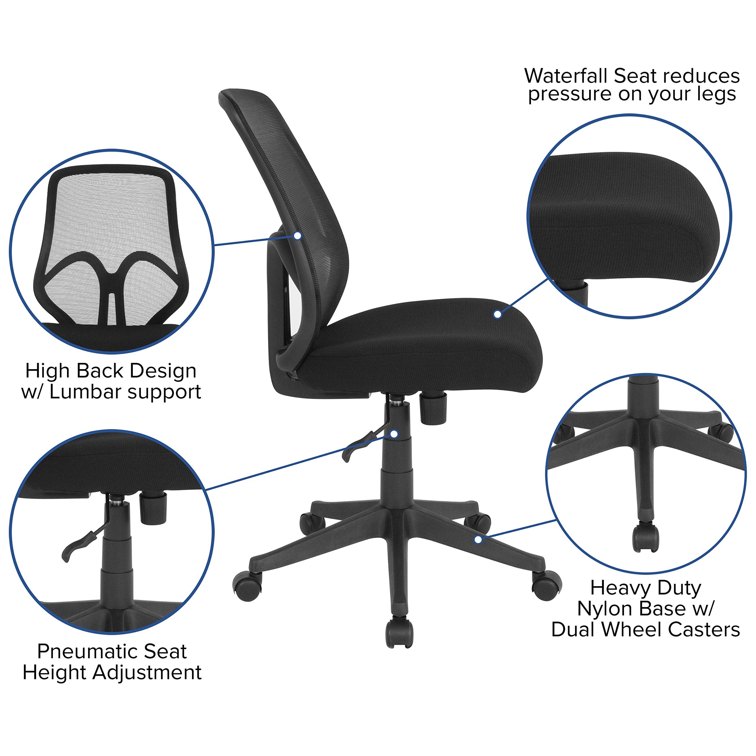Flash Furniture Salerno Series High Back Black Mesh Office Chair - Thumbnail 3