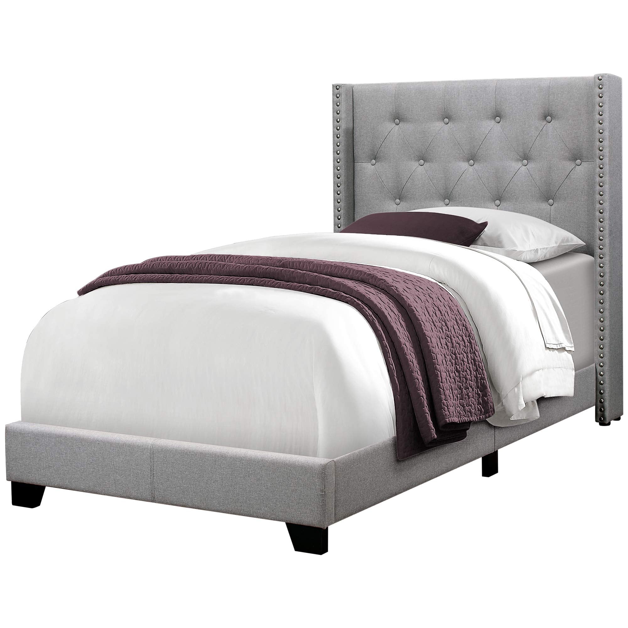 Monarch Specialties I Size Grey Linen with Chrome Trim Twin Bed - Thumbnail 3