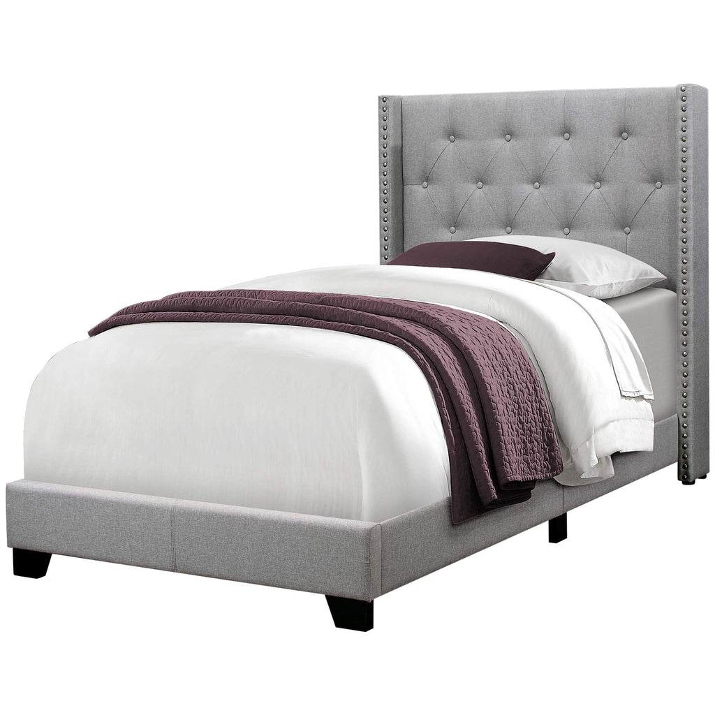 Monarch Specialties I Size/Grey Linen with Chrome Trim Twin Bed, Double,
