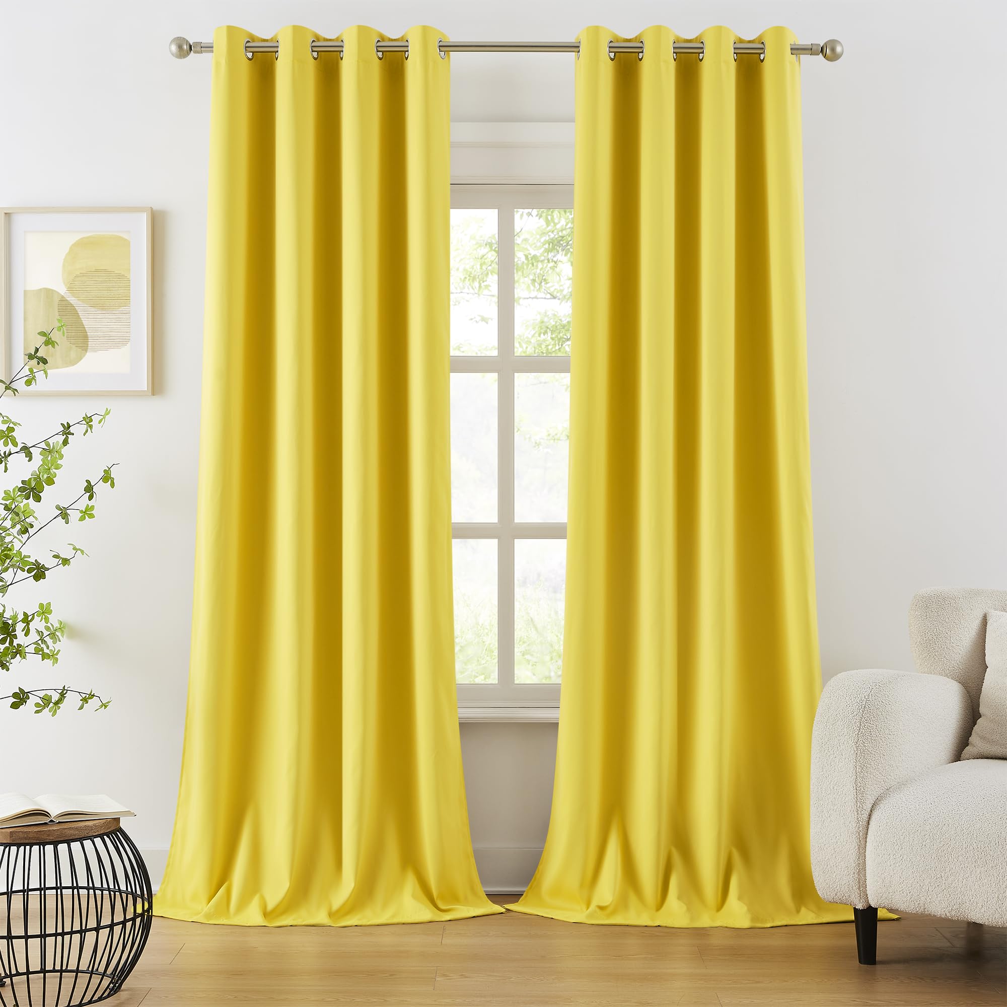 Dualife Yellow Blackout Curtains For Bedroom Grommet Thermal Insulated Room Darkening Curtains For Living Room (52 W X 96 L, Ill
