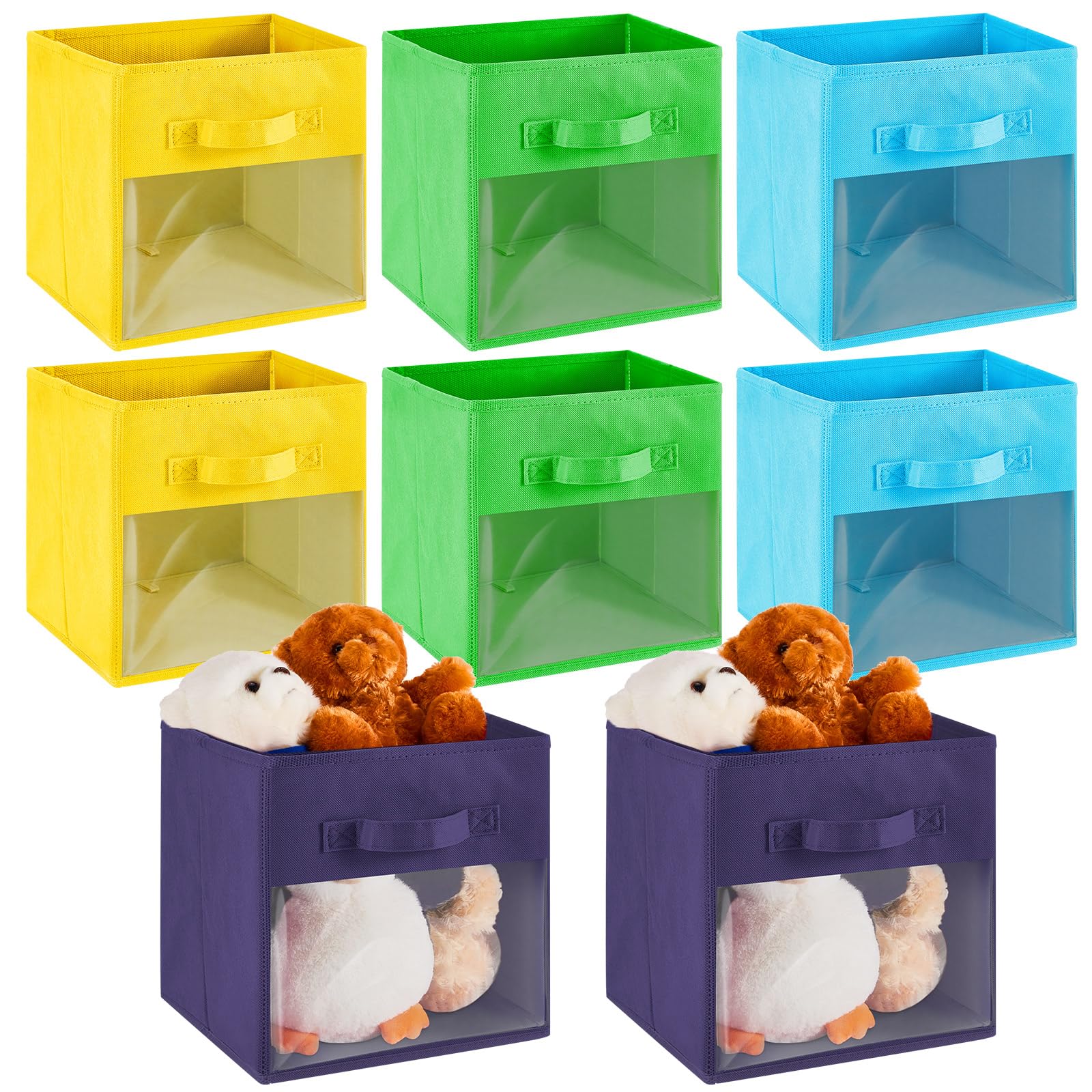 Marsui 8 Pcs Cube Storage Bins with Clear Window 11 Daycare Storage Cube Organizer Bins for Closet Kid Nursery Playroom with H
