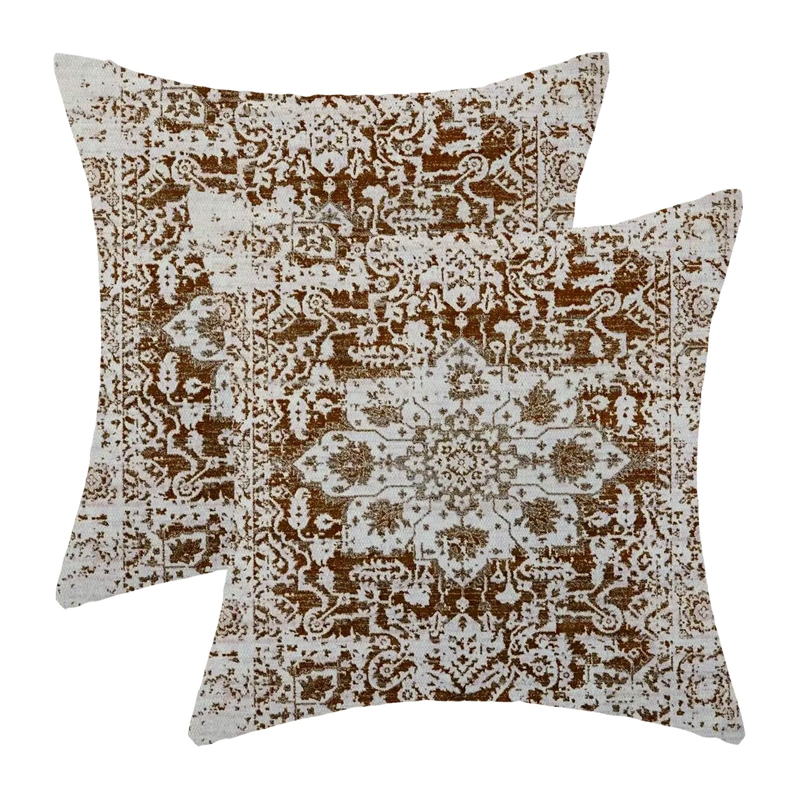 Aeioae Boho Pillow Covers 16X16 Inch Set Of 2,Brown Beige Carpet Pattern Throw Pillows Case,Ethnic Design Retro Outdoor Decorati