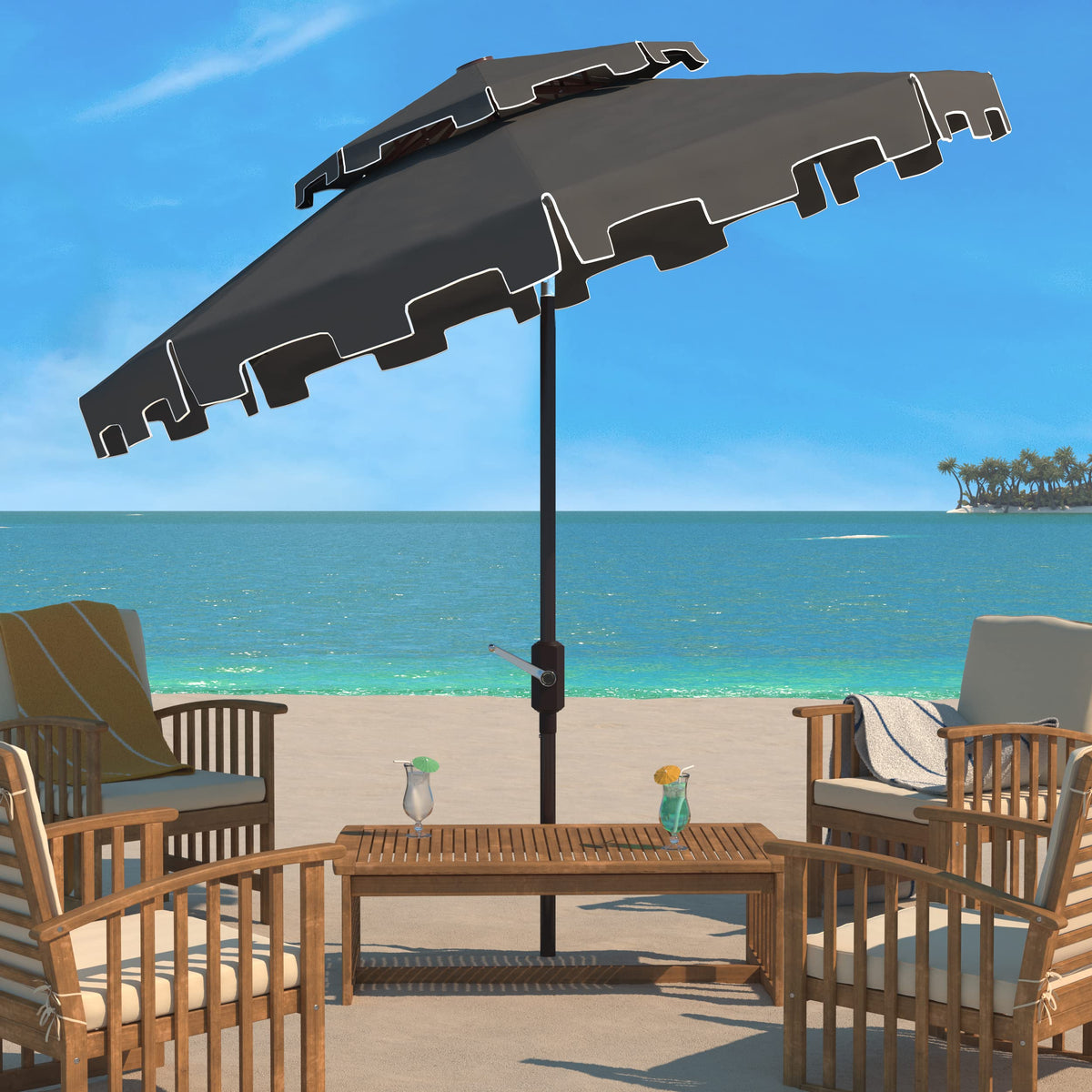 Safavieh Outdoor Collection Pat8200 Umbrella, Grey/White