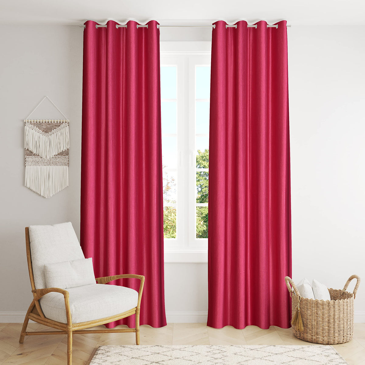 Bagy Pink Polyester Door Curtains 5 Feet | Darkening Faux Texture Plain Drapes with Eyelets | Set of 2 Panels for Living Room, B