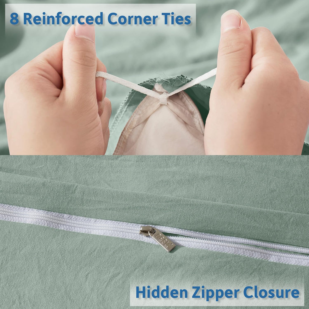 Nestl Sage Green Duvet Cover Full Size - Soft Prewashed Full Size Duvet Cover Set, 3 Piece, With Zipper Closure, 1 Duvet Cover 80X90 Inches And 2 Pillow Shams - No Comforter