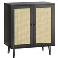 Huuger Buffet Cabinet With Storage, Storage Cabinet With Synthetic Rattan Decor Doors, Accent Cabinet With Solid Wood Feet, Sideboard Cabinet For Hallway, Entry, Living Room, Black