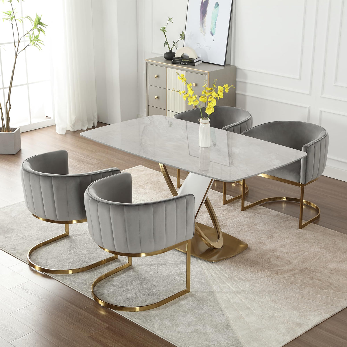 Lzareal Upholstered Comfy Dining Chairs Set Of 4 Kitchen And Dining Room Chairs With Arms Mid Century Modern Dining Chair With G