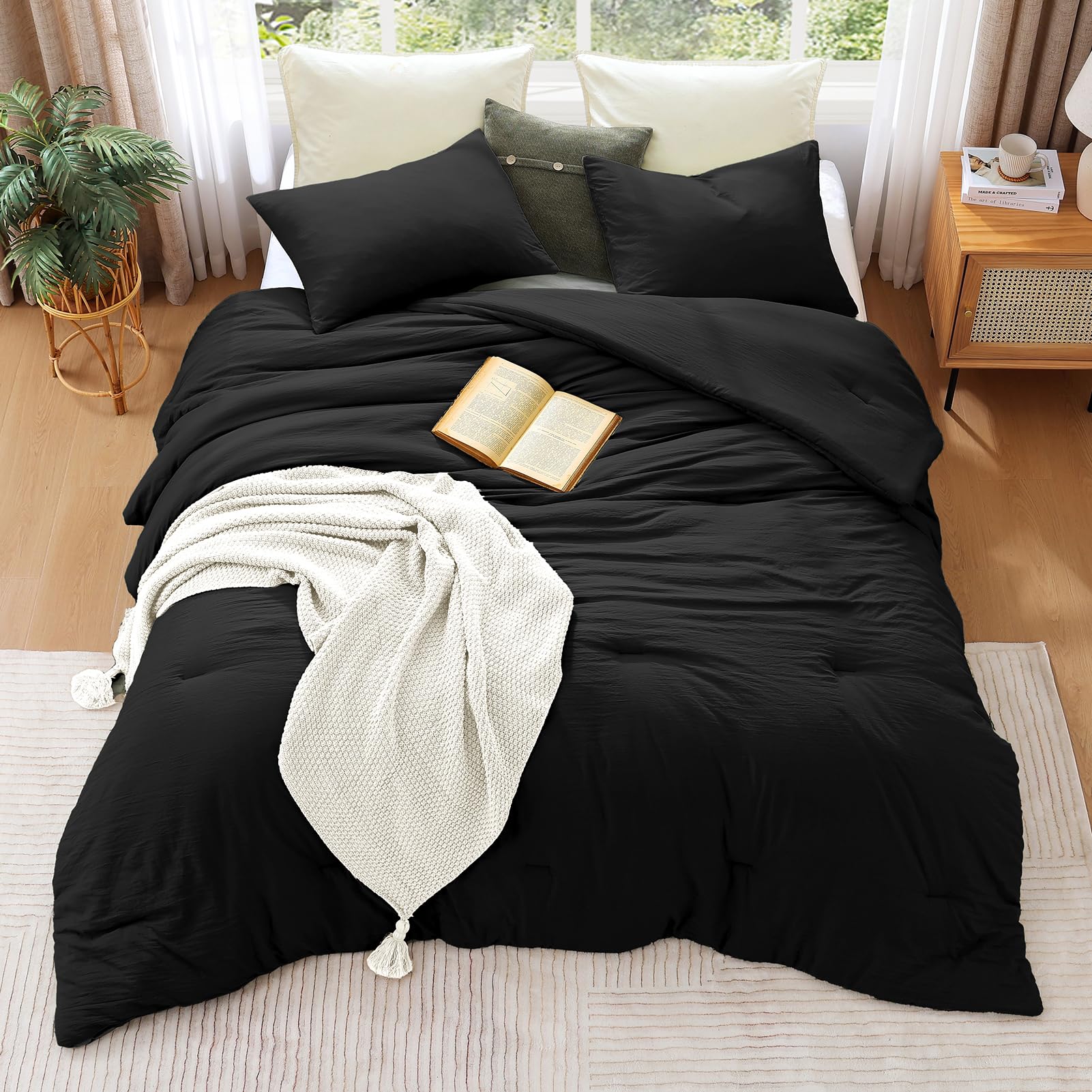 Wrensonge King Size Comforter Set, 3 Piece Black Soft Microfiber King Comforter Set(1 Fluffy King Size Comforter With 2 Pillow S
