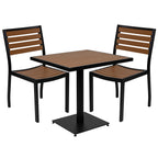 Flash Furniture Outdoor Patio Bistro Dining Table Set With 4 Chairs And Faux Teak Poly Slats