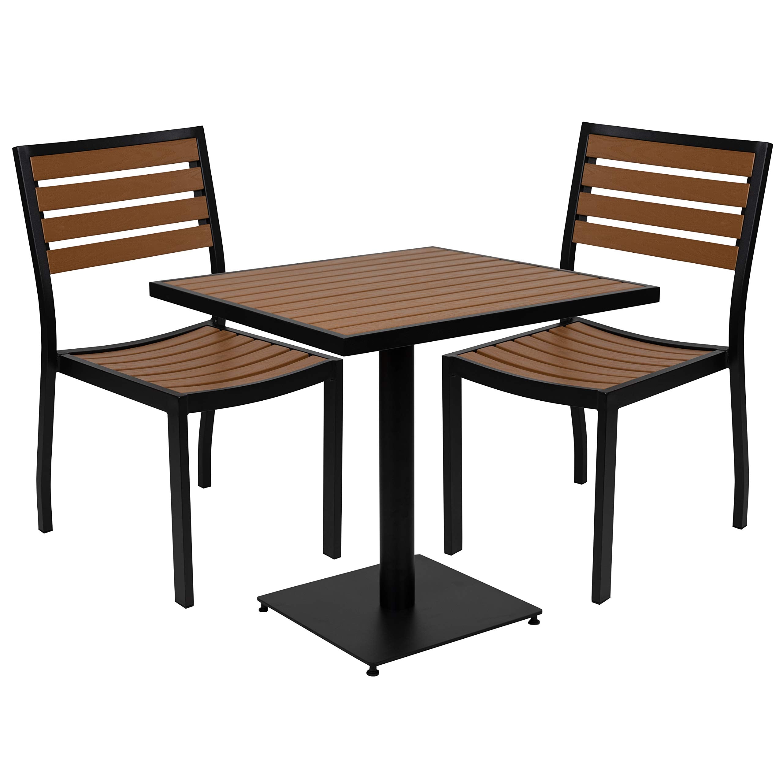 Flash Furniture Outdoor Patio Bistro Dining Table Set With 2 Chairs And Faux Teak Poly Slats