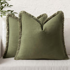 Miulee Decorative Throw Pillow Covers Neutral Linen Fringe Throw Pillows Euro Shams Set Of 2 Olive Green Boho Farmhouse Cushion Covers For Couch Sofa Bed Living Room Spring Home Decor 26X26 Inch