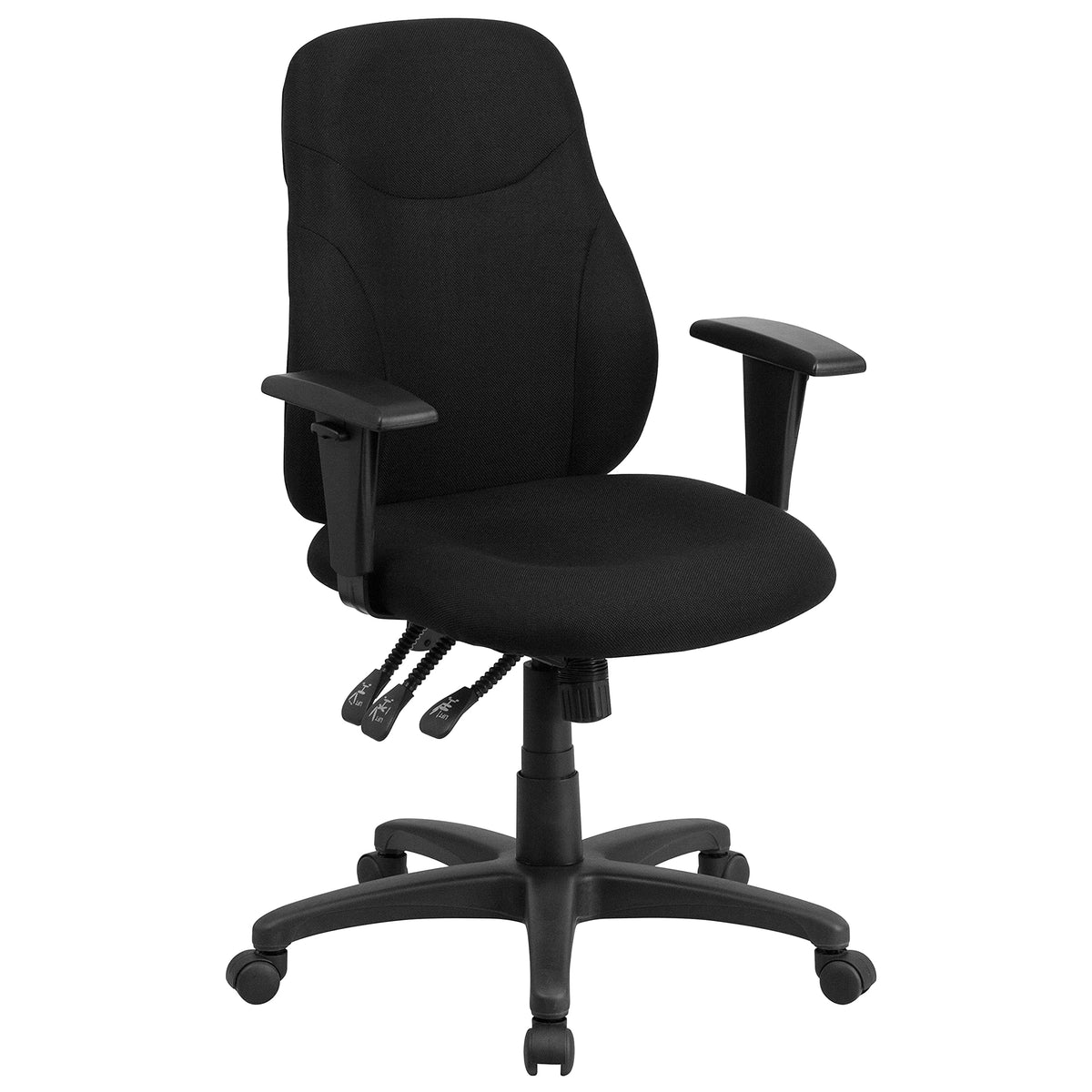 Flash Furniture Brandy Mid-Back Black Fabric Multifunction Swivel Ergonomic Task Office Chair with Adjustable Arms