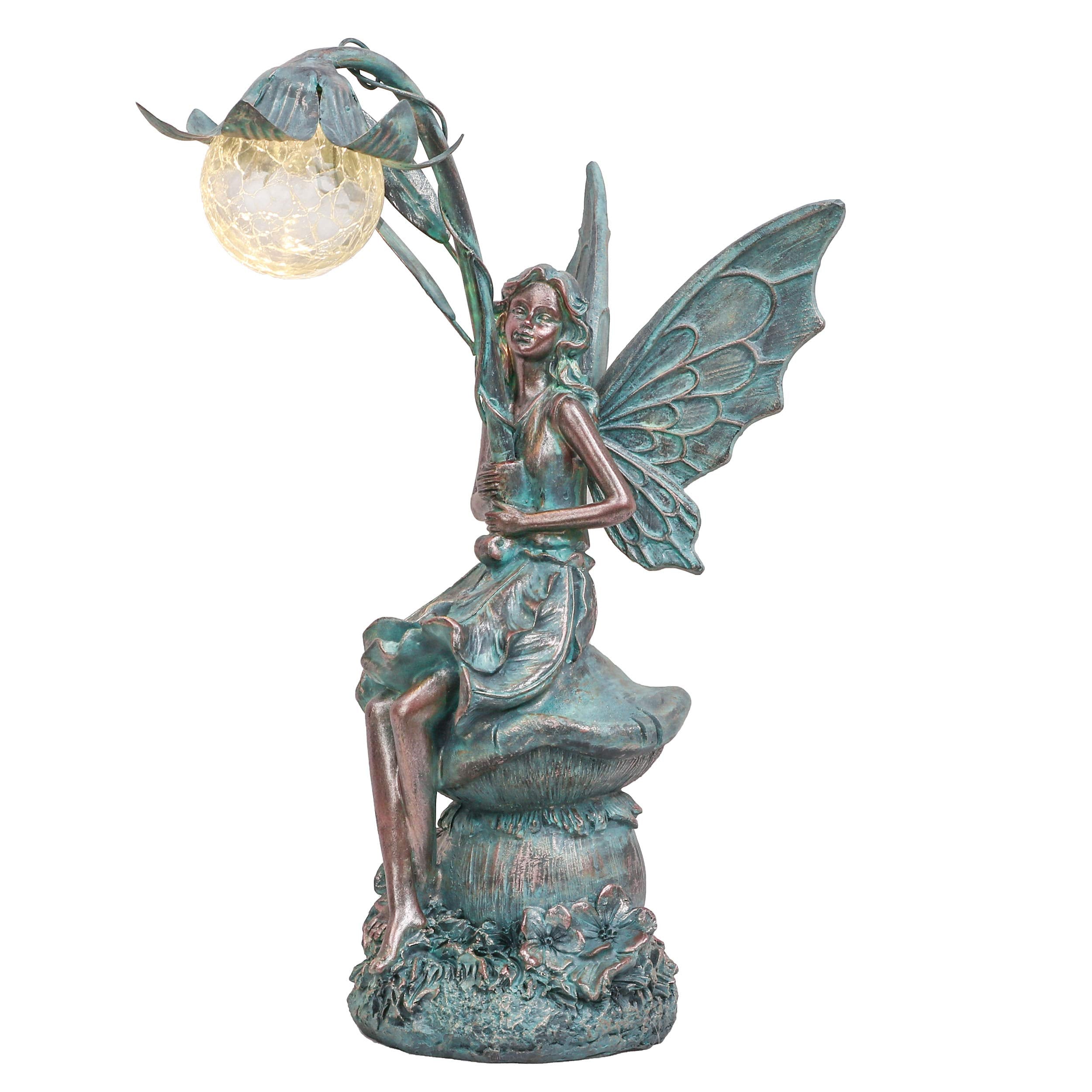 Teresa'S Collections Garden Statues Fairy Sculptures & Statues, Solar Outdoor Lights Garden Figurines Outdoor Decor, Patina Bron