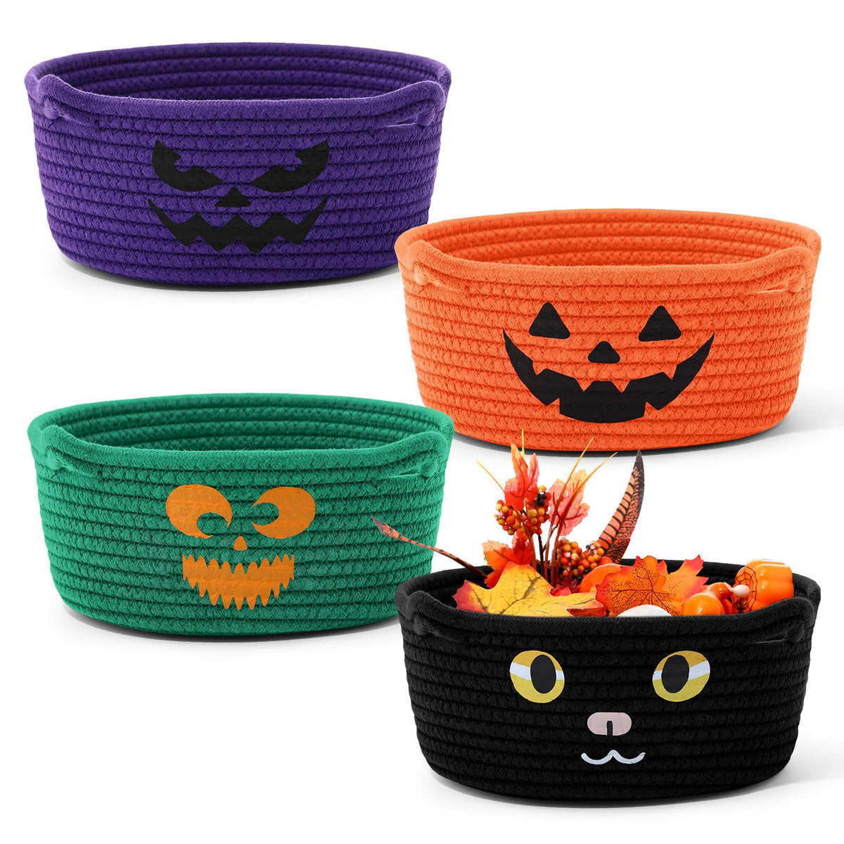 Sunnymove 4 Pcs Halloween Party Decor Pumpkin Witch Cat Basket