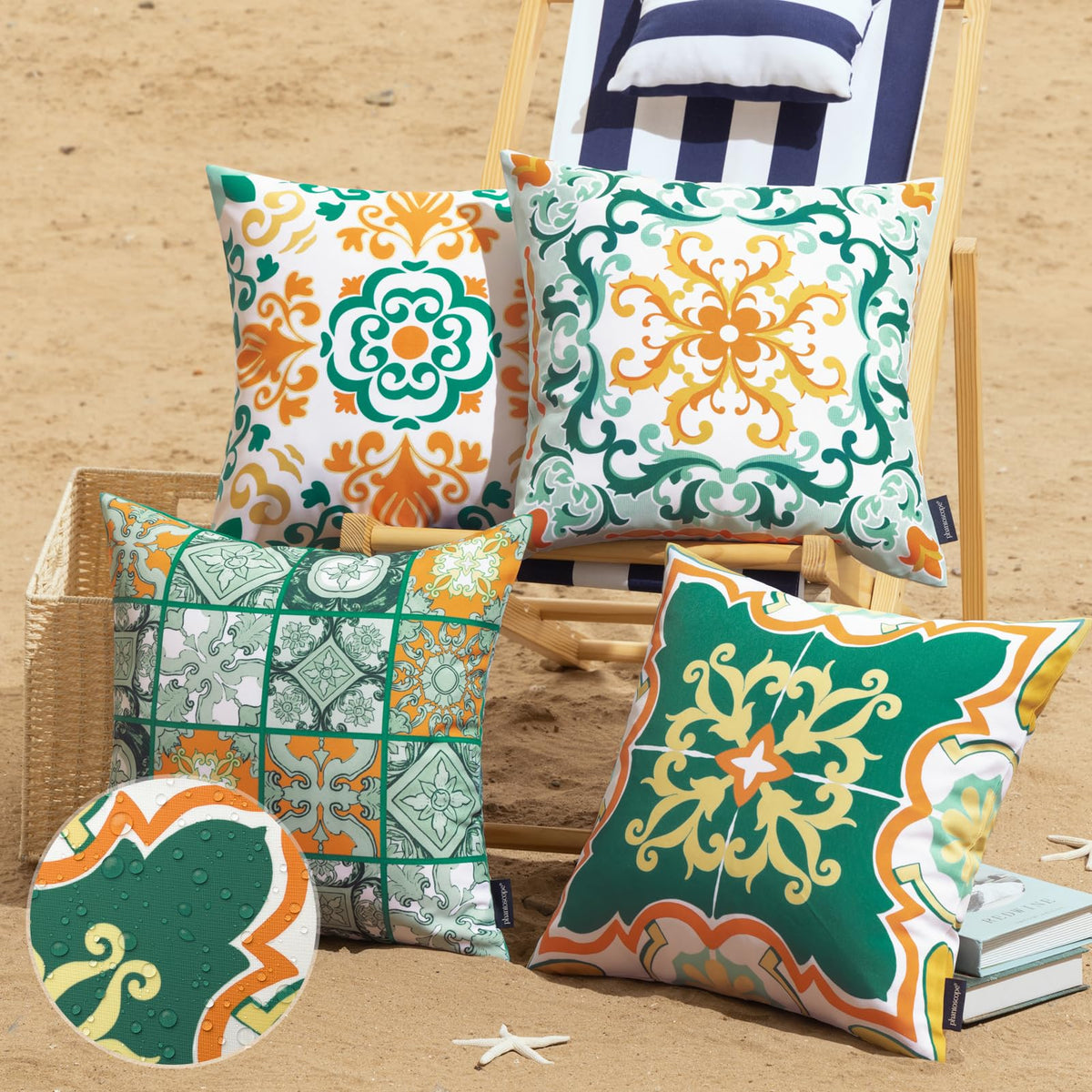 Phantoscope Set Of 4 Outdoor Waterproof Throw Pillow Covers, Geometric, Decorative Boho Farmhouse Outdoor Pillows Cushion Case F