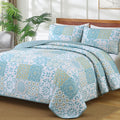 Dobuyly Patchwork Quilt Set King Size, Aqua Blue Boho Summer Bedspreads Coverlet Set, 3 Pieces Soft Lightweight Microfiber Quilt